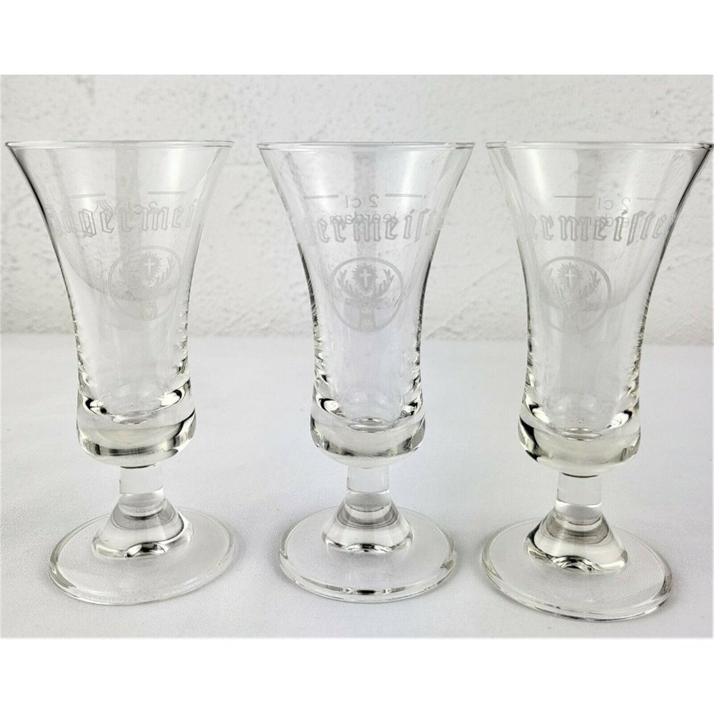 3 Jagermeister Jager Footed Stemmed Shot Glasses Cordial 2cl leerdam